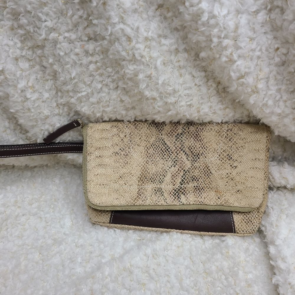 J. McLaughlin Canvas and Leather Folded Clutch Wristlet